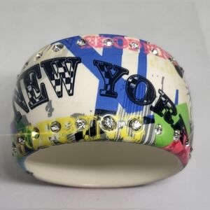 Retro Pop Art New York Wide Bangle Bracelet Rhinestone Statement